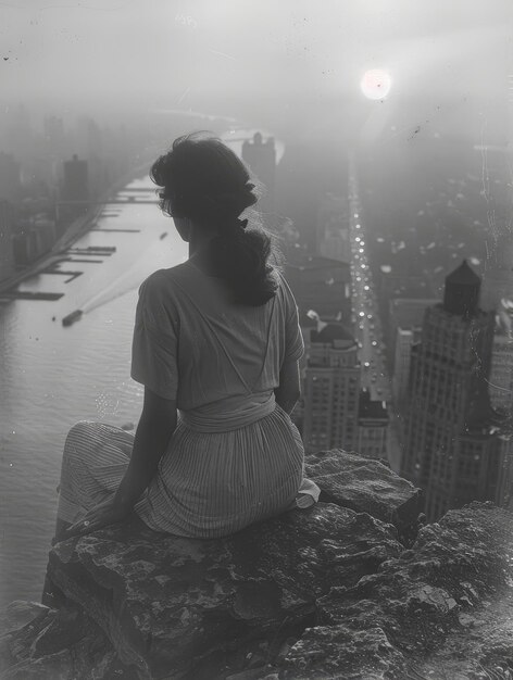 Photo woman meditating on roof