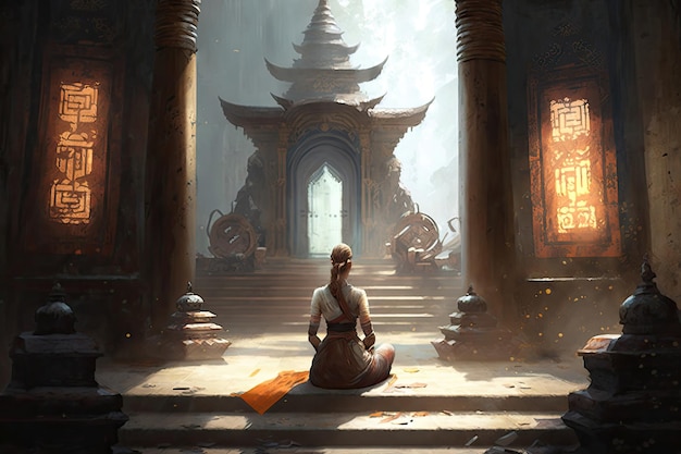 A Woman Meditating In The Temple Generative AI