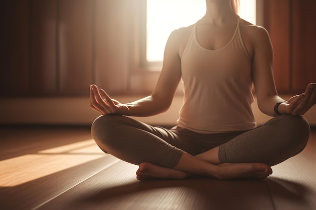 A woman meditating on a yoga mat