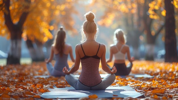 Photo a woman meditating in yoga pose in the fall