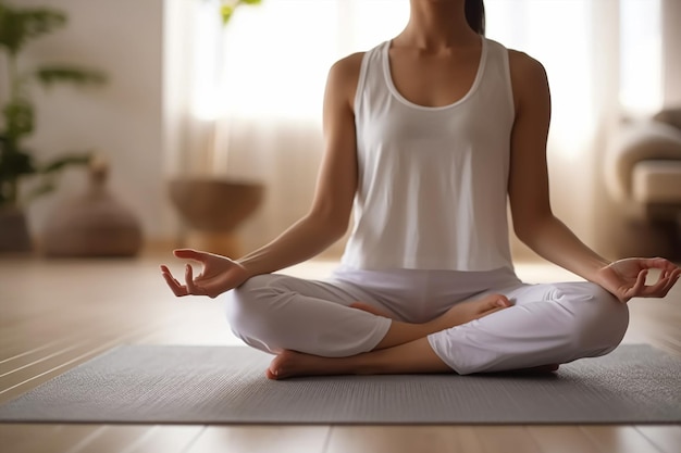 A woman meditating in a yoga studio