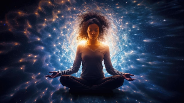 Woman in meditation Backlit Pose with calm and energy Generative AI image weber