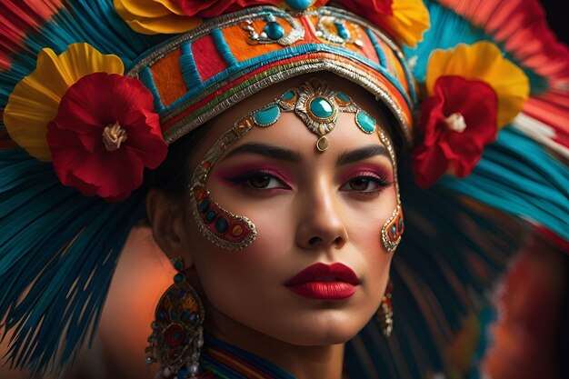 a woman in mexican costumes on traditional culture fashion