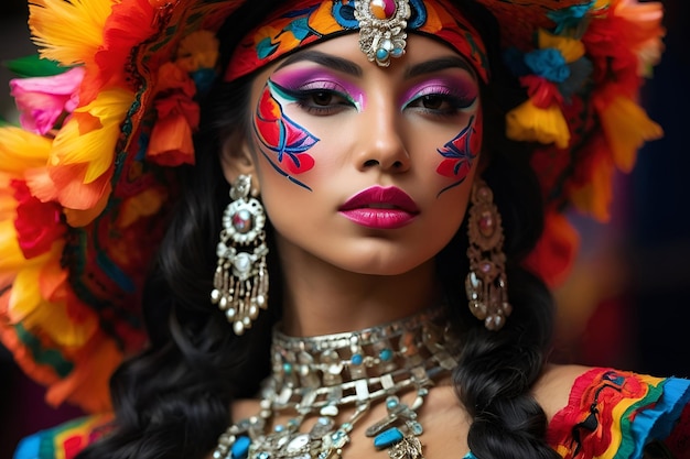 a woman in mexican costumes on traditional culture fashion