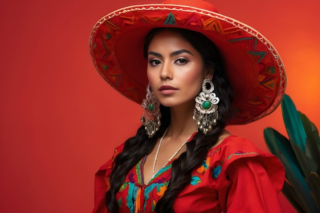 Photo a woman in mexican costumes on traditional culture fashion