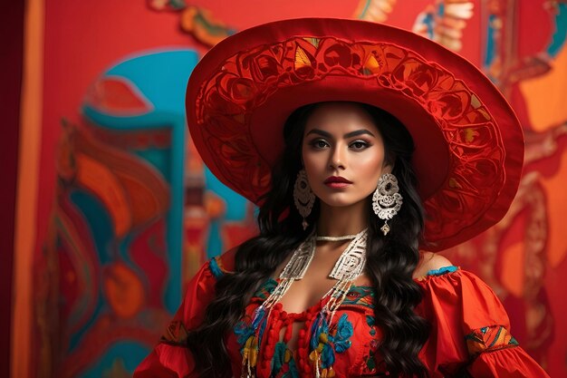 Photo a woman in mexican costumes on traditional culture fashion