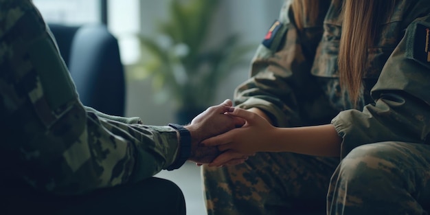 Woman in Military Uniform Holding Man39s Hand