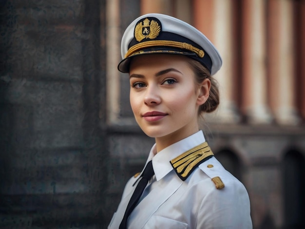 a woman in a military uniform is posing for a picture