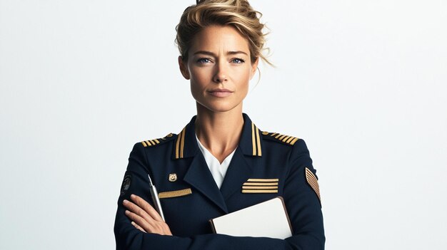 Photo a woman in a military uniform with her arms crossed