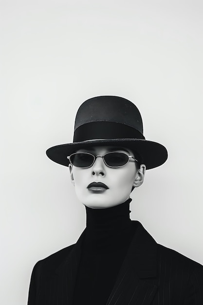 Woman model in a business suit wearing a hat