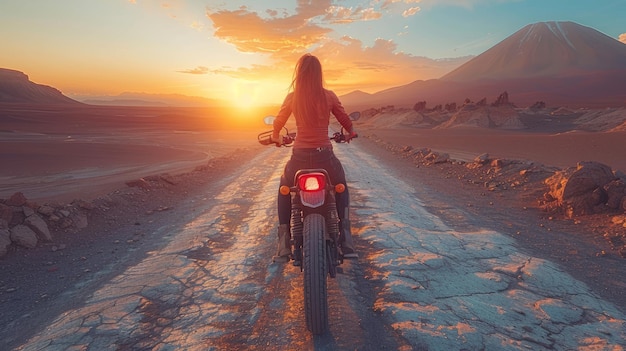 woman on a motorcycle in the desert