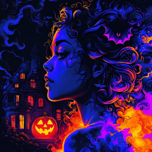 Woman in a Mystical Halloween Setting