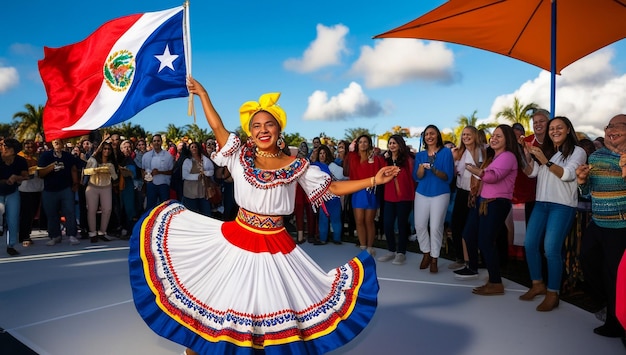 Photo a woman in a national dress is holding a flag