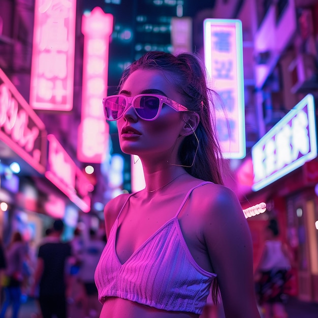 woman neon city