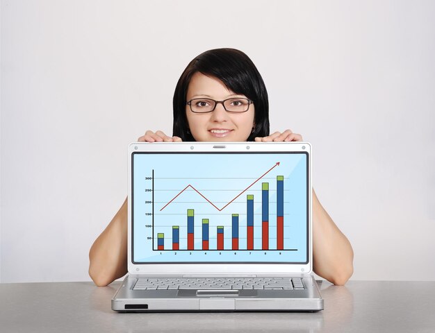 Woman and notebook with graphic