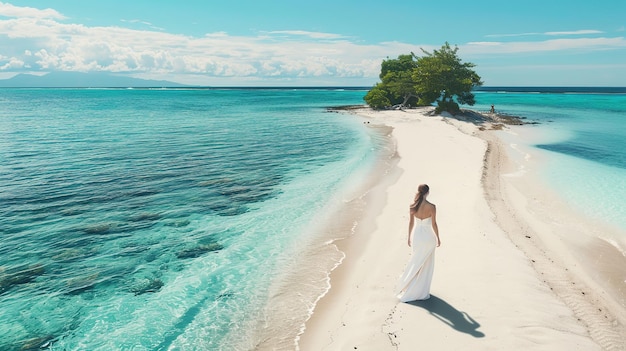 Woman ocean walking on the beach