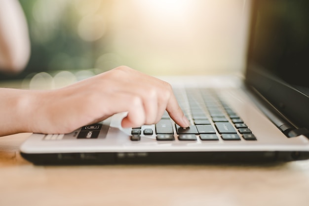 Woman office worker is pressing enter - Image