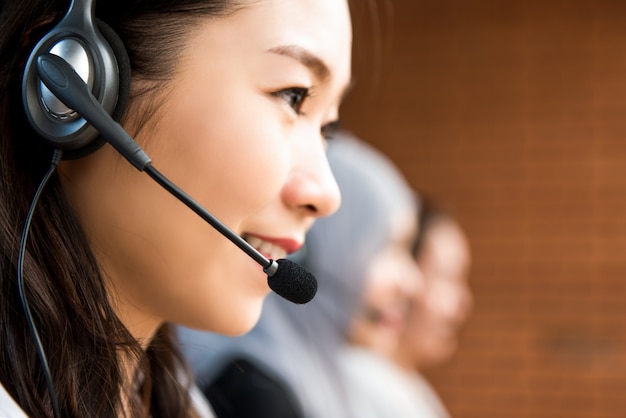 Woman operator working in call center