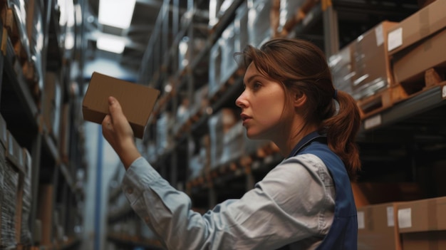 Photo woman organizing warehouse inventory