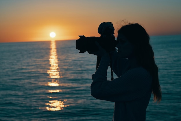 Woman outdoors travel sunset nature landscape