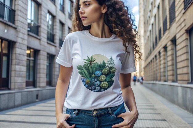 Photo woman outdoors wearing tshirt