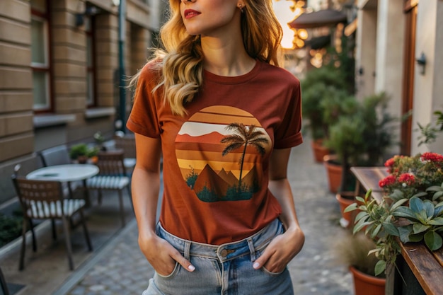 Woman outdoors wearing tshirt