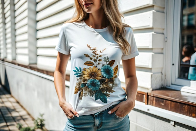 Photo woman outdoors wearing tshirt