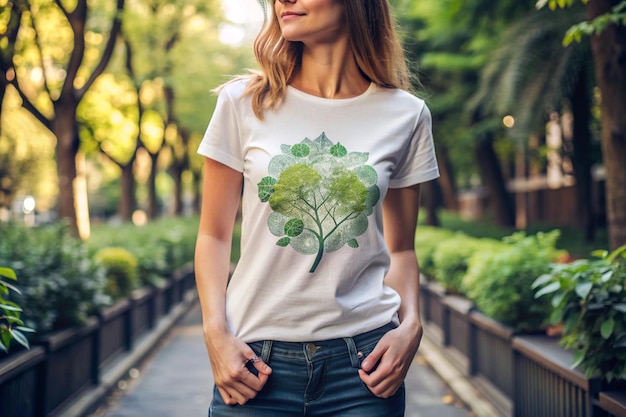 Photo woman outdoors wearing tshirt