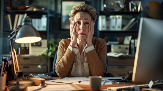 Photo woman overwhelmed by office work