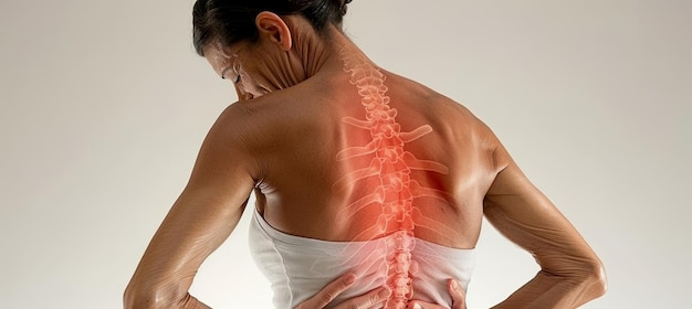 Woman in pain from spine issues like osteoporosis degeneration or disc disease