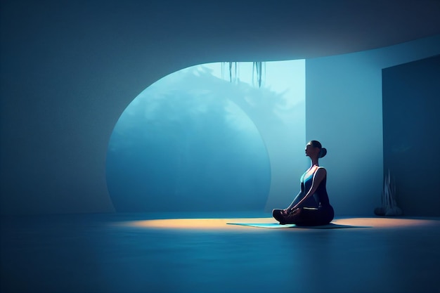 woman performing yoga in a surreal environment illustration