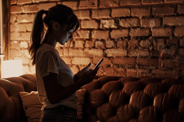 Photo woman on phone standing silhouette