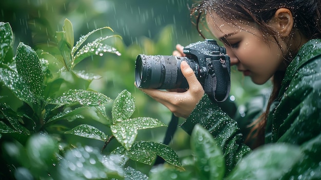 Woman Photographer Capturing Rain Forest Beauty