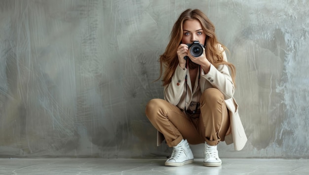 Photo woman photographer in a studio setting