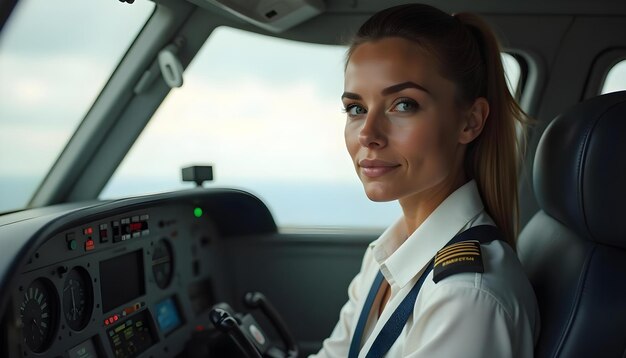 Photo a woman in a pilot  s uniform is wearing a uniform with the number 1 on the side