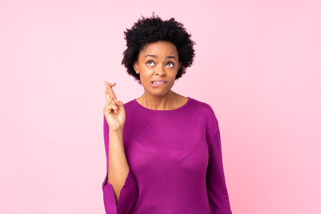 woman over pink background