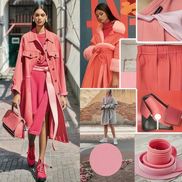 Photo a woman in a pink dress is standing in front of a sign that says  fashion