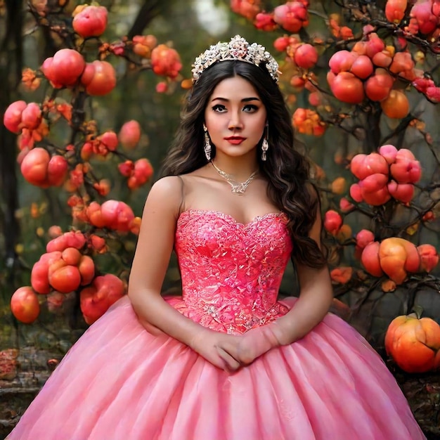 Photo a woman in a pink dress with flowers on her head