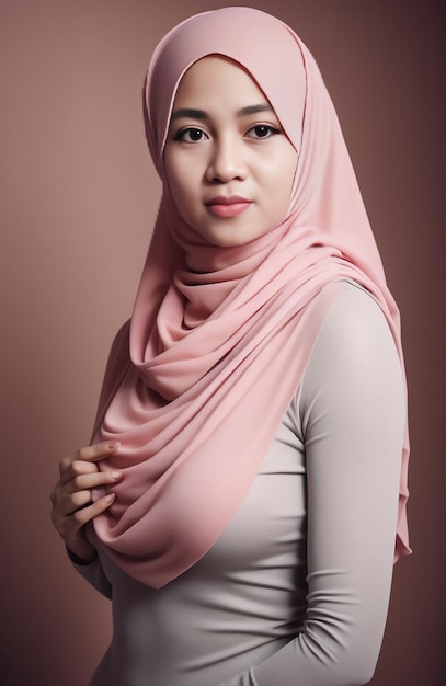 a woman in a pink hijab with a pink scarf on her head