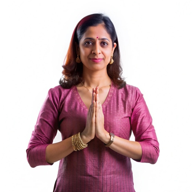 Photo a woman in a pink shirt with gold bracelets on her neck