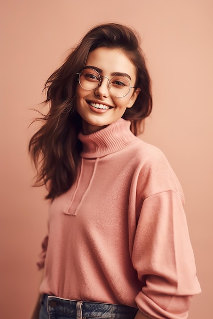 A woman in a pink sweater with a pink sweater