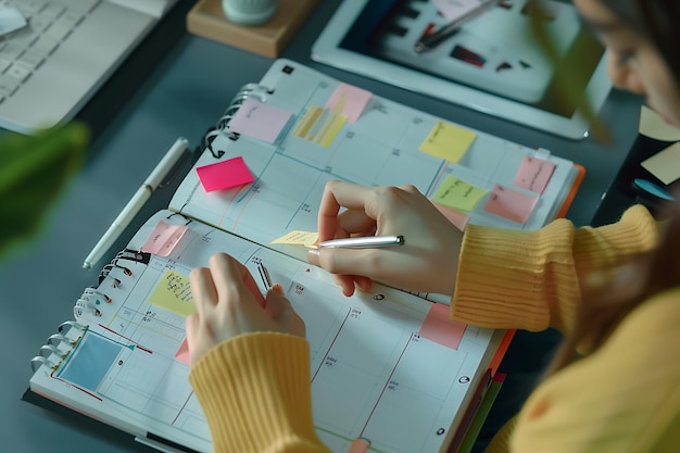 Photo woman planning schedule in her planner