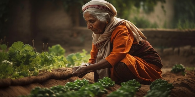 Woman plant vegetables