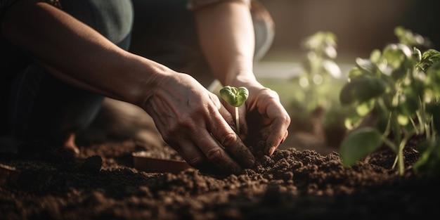 Woman plant vegetables