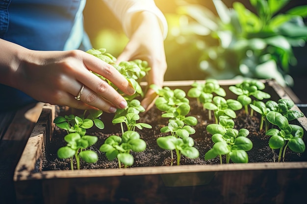 Woman planting microgreens in a tray Generative AI