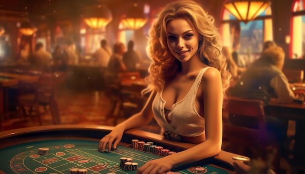 A woman playing casino games