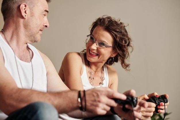 Woman Playing Videogame with Husband