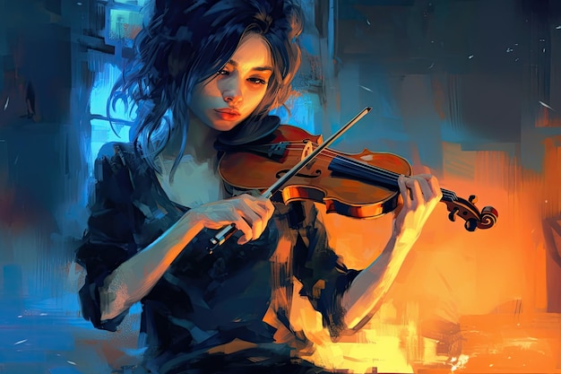 a woman playing a violin