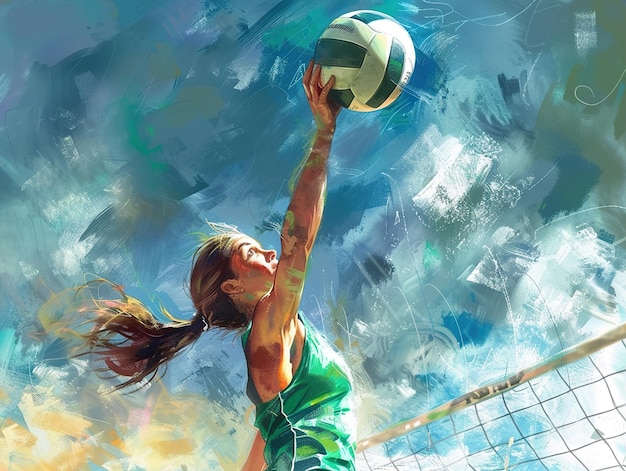 a woman playing volleyball with a ball in the air