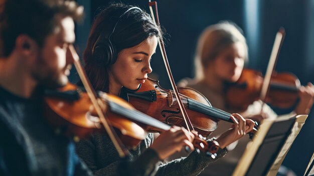 Photo a woman plays violin with other musicians